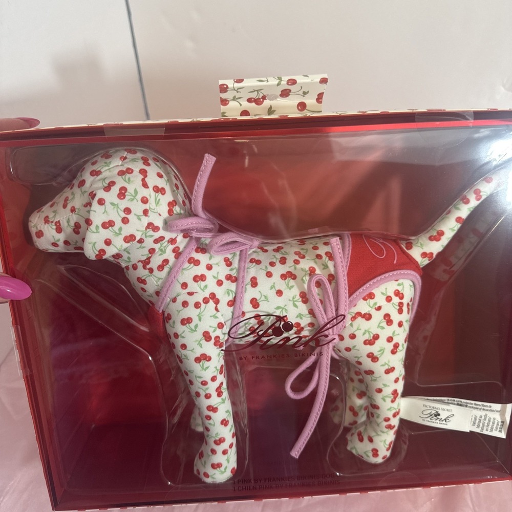 Victoria' Secret PINK X Frankies Bikinis Plush Large Dog Cherries 2026 NWT NIB - Picture 5 of 5